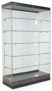 Glass Pedestal Display Table with Metal Base