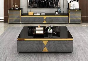 Brass-Framed TV Table and Center Table Ensemble