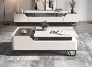 Brass-Framed TV Table and Center Table Ensemble