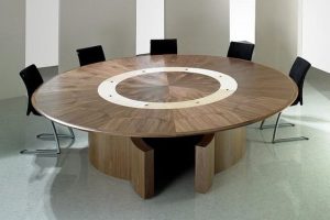 Leather-Wrapped Circular Conference Table