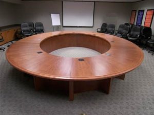Leather-Wrapped Circular Conference Table