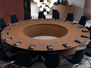 Leather-Wrapped Circular Conference Table