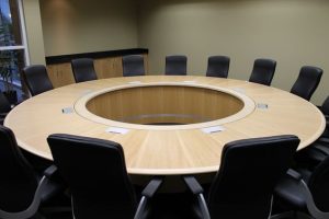 Leather-Wrapped Circular Conference Table