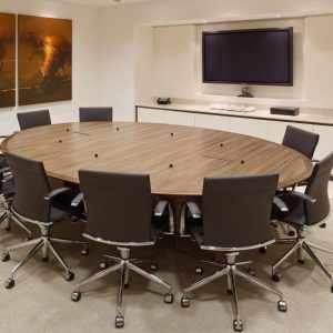 Leather-Wrapped Circular Conference Table