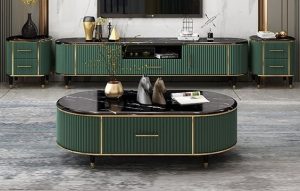 Marble-Topped TV Console and Center Table Set