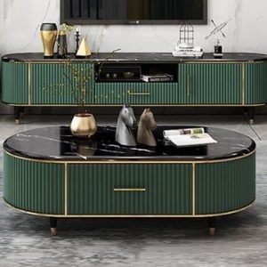 Marble-Topped TV Console and Center Table Set