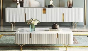 Metal and Wood TV Table Set with Center Table