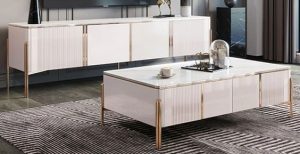 Metal and Wood TV Table Set with Center Table