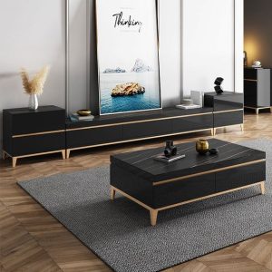 Metal and Wood TV Table Set with Center Table