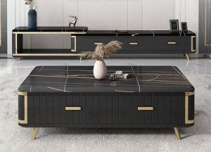 Metal and Wood TV Table Set with Center Table