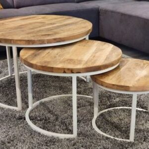 Round Wood and Metal Coffee Table