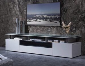 Sleek Glass TV Stand with Chrome Accents