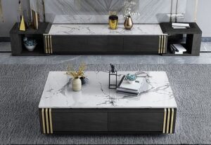 Tufted Leather TV Console with Coordinating Center Table