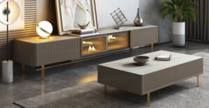 Tufted Leather TV Console with Coordinating Center Table