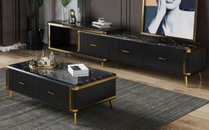 Tufted Leather TV Console with Coordinating Center Table