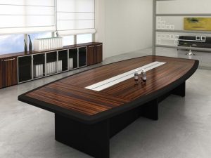Walnut Veneer Boat-Shaped Conference Table