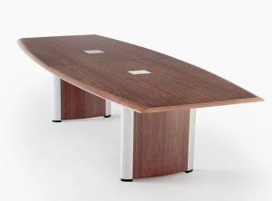 Walnut Veneer Boat-Shaped Conference Table