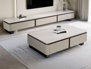 White Gloss TV Table and Center Table Set