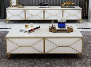 White Gloss TV Table and Center Table Set