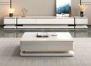 White Gloss TV Table and Center Table Set