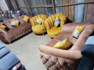 Tufted Linen Chesterfield Sofa Set