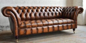 Leatherette Chesterfield Sofa Set with Nailhead Trim