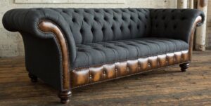 Leatherette Chesterfield Sofa Set with Nailhead Trim