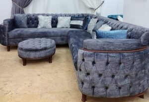 Chenille Chesterfield Sofa Set with Decorative Pillows