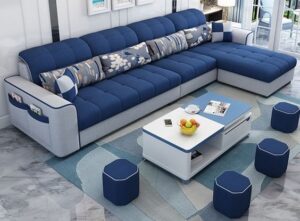 5 Seater Contemporary Fabric Chaise Sofa Set