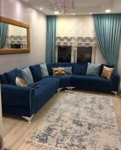 Chenille Chesterfield Sofa Set with Decorative Pillows