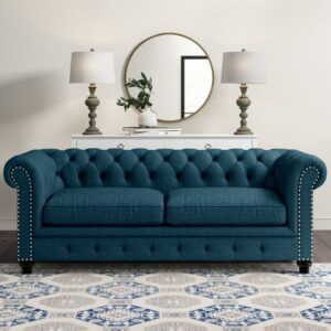 Microfiber Chesterfield Sofa Set with Rolled Arms