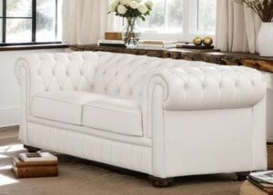White Leather Chesterfield Loveseat