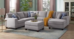 Linen Fabric U-Shaped Sectional with Ottoman