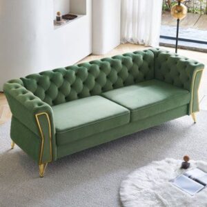 Antique Green Leather 2-Seater Chesterfield