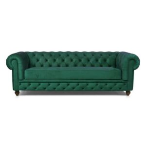 Antique Green Leather 2-Seater Chesterfield
