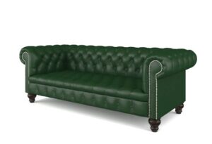 Antique Green Leather 2-Seater Chesterfield