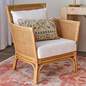 Bohemian Rattan Arm Chair with Cushions