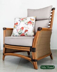 Bohemian Rattan Arm Chair with Cushions