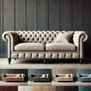 Linen Chesterfield Sofa Set with Tapered Legs