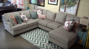 Fabric Upholstered U-Shaped Sectional with Throw Pillows
