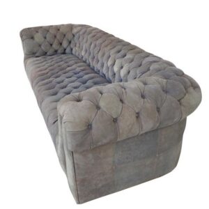 Grey Linen Tufted 2-Seater Chesterfield Sofa
