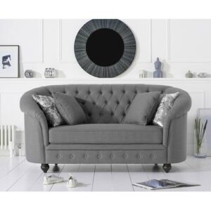 Grey Linen Tufted 2-Seater Chesterfield Sofa