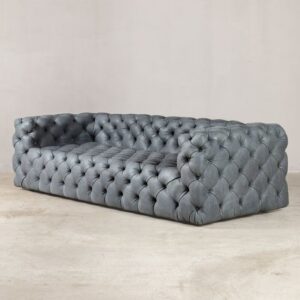 Grey Linen Tufted 2-Seater Chesterfield Sofa