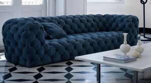 Royal Blue Velvet Chesterfield Settee
