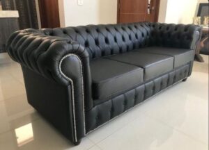 High-Back 2-Seater Chesterfield Sofa in Charcoal Grey
