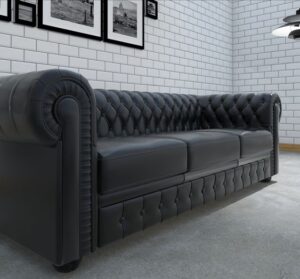 High-Back 2-Seater Chesterfield Sofa in Charcoal Grey
