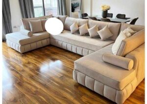 Linen Upholstered Chesterfield U-Shaped Sofaset