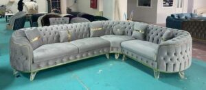 Chenille Chesterfield Sofa Set with Decorative Pillows