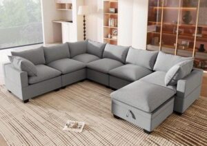 Mid-Century U-Shaped Modular Sofa