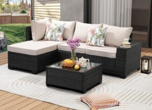 Outdoor Wicker Chaise Sofa Set
